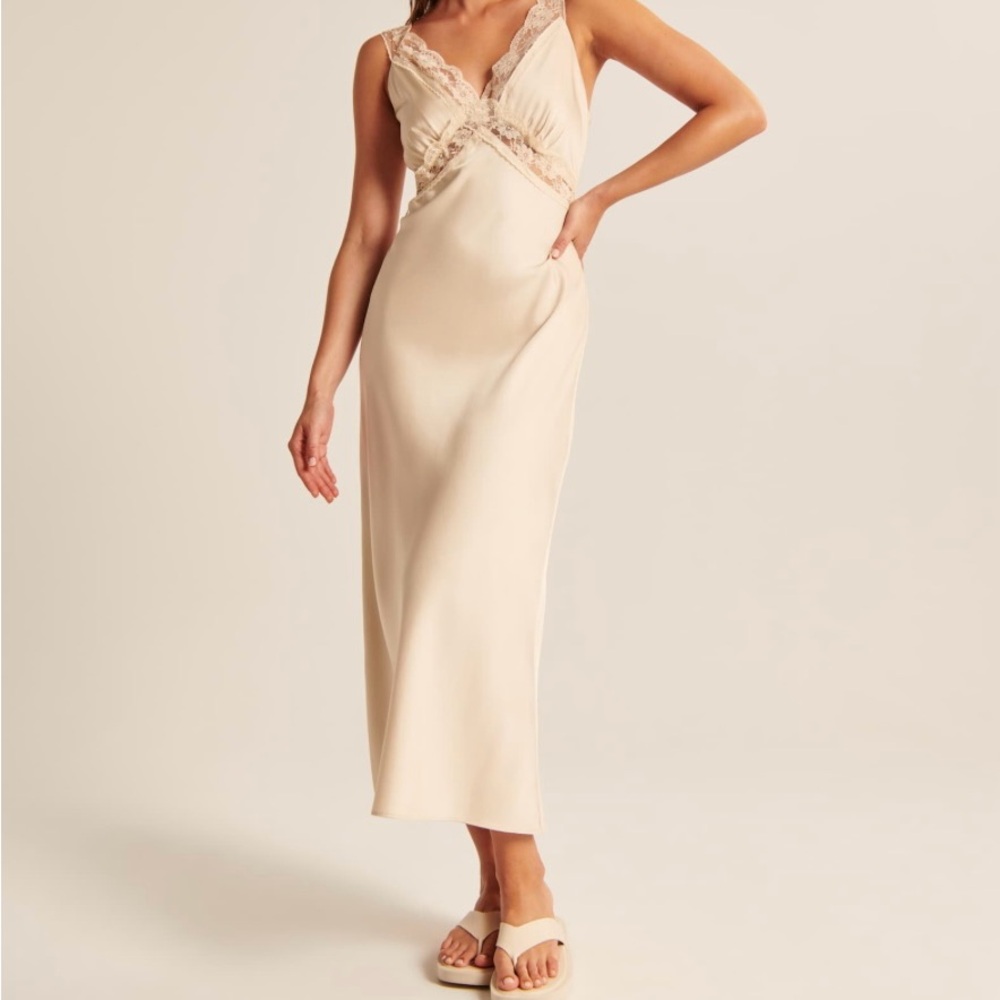 Abercrombie & Fitch Satin Midi Dress with Lace Detail
